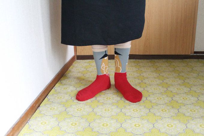 日本女裝代購 - 日本製 伊索寓言印花長襪-狐狸和鶴-藍綠 (23-25cm)