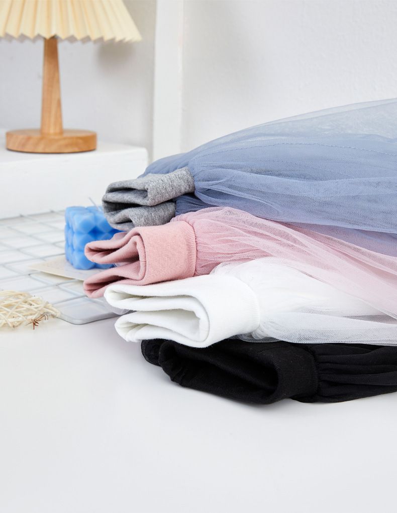 FANMOU - 假兩件捲邊紗褲裙-黑色