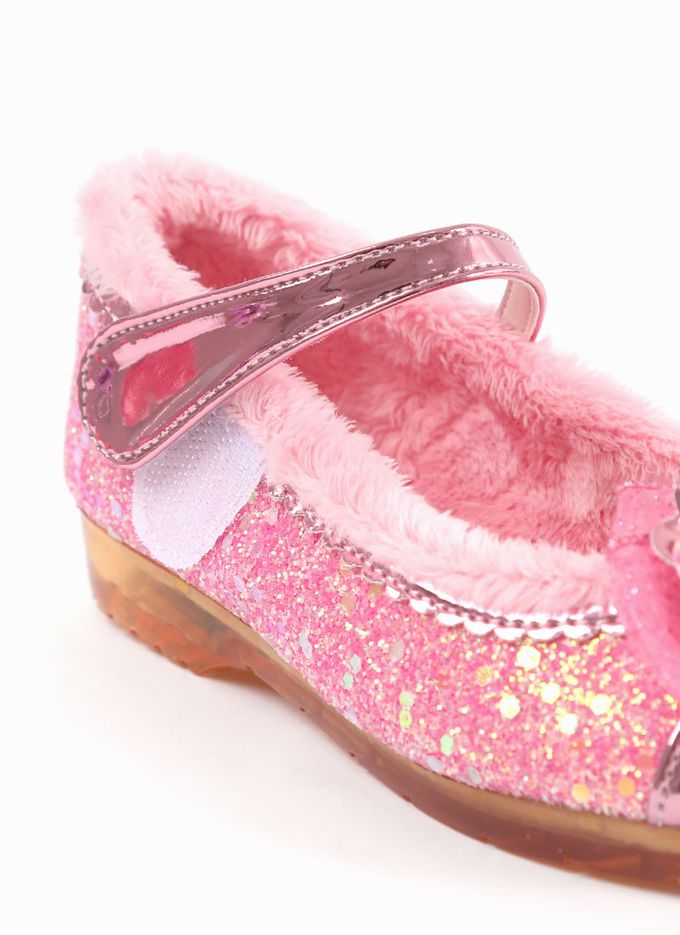 韓國 OZKIZ - (LED)蝶結愛心拼接刷毛矮跟皮鞋-紫