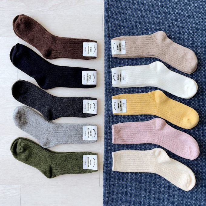 韓國Marian - 直紋素色羊毛保暖襪-粉色 (Free)