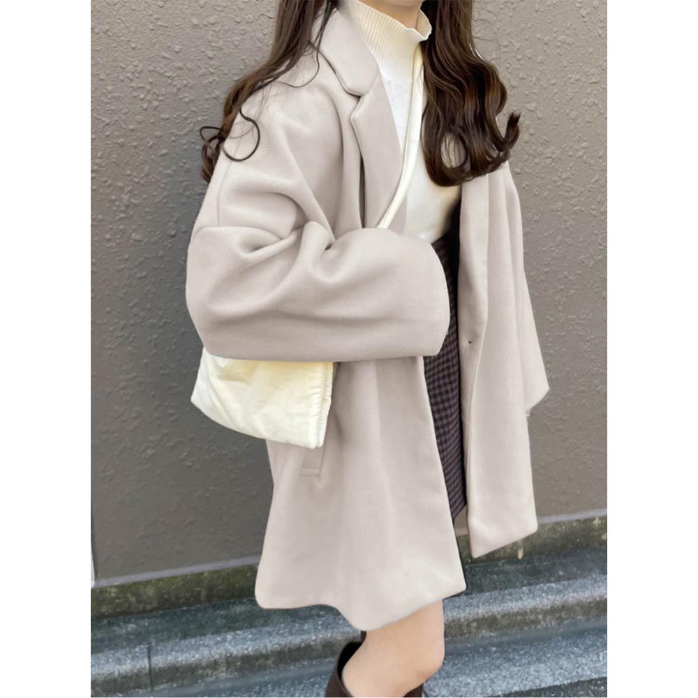 日本 GRL - 時尚顯瘦繭型中長版大衣外套-象牙白