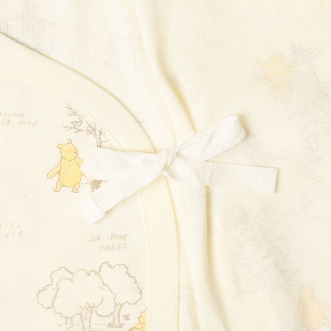 akachan honpo - 長袖新生兒內衣4件組-按扣款 復古小熊維尼-淺卡其色 (肚衣:50cm 蝴蝶裝:50~60cm)