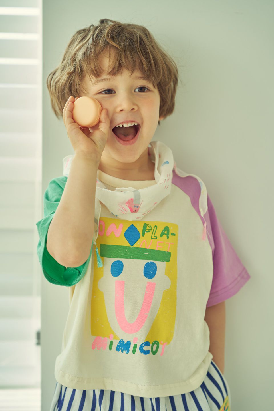 韓國 Mimico - 小丑笑臉拼接色T