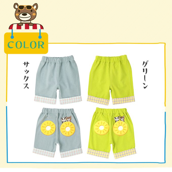 日本 ZOOLAND - 光滑觸感夏季風童趣印花短褲-草綠