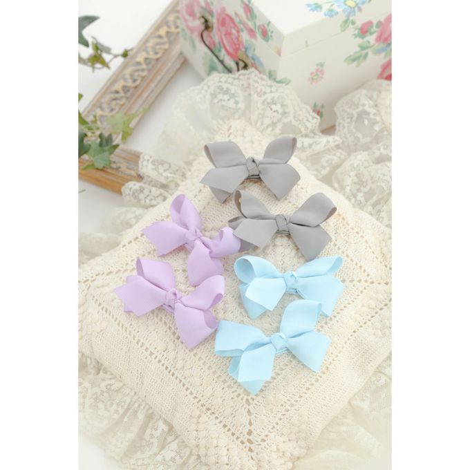 日本 Catherine Cottage - 浪漫蝴蝶結三種配色髮夾(6入組)-灰x紫羅蘭x水藍
