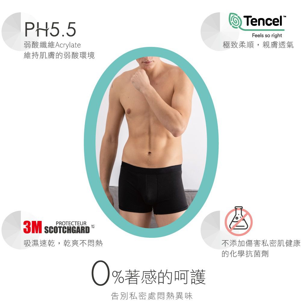 貝柔 Peilou - 天絲棉舒膚平衡褲-男平口-黑