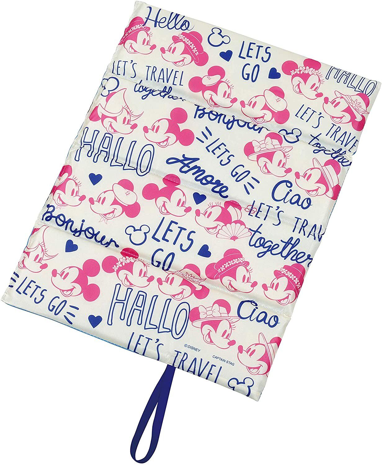 日本 Pearl 金屬 - 迪士尼單人折疊坐墊(1cm厚)-米奇米妮情侶裝-藍X白 (34×27.5cm)