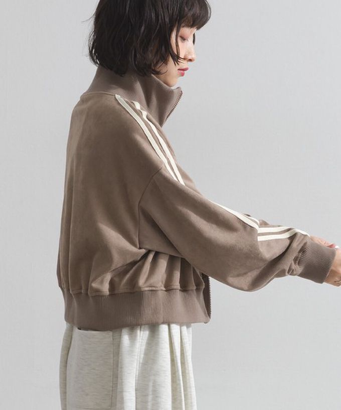 日本 ELENCARE DUE - 麂皮短絨休閒配色運動風夾克-淺摩卡