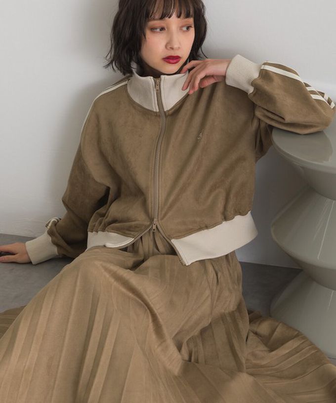日本 ELENCARE DUE - 麂皮短絨休閒配色運動風夾克-卡其棕