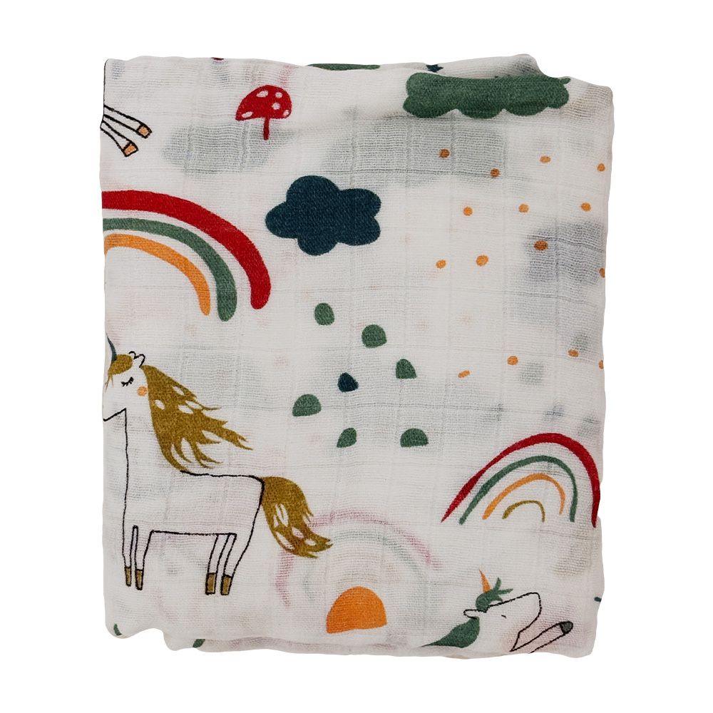 多功能紗布包巾 大尺寸 雙層竹棉包巾 蓋被-彩虹獨角獸 (120*110cm)