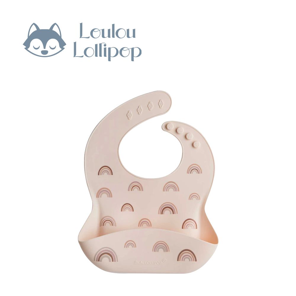 寬口袋立體矽膠圍兜-粉嫩彩虹