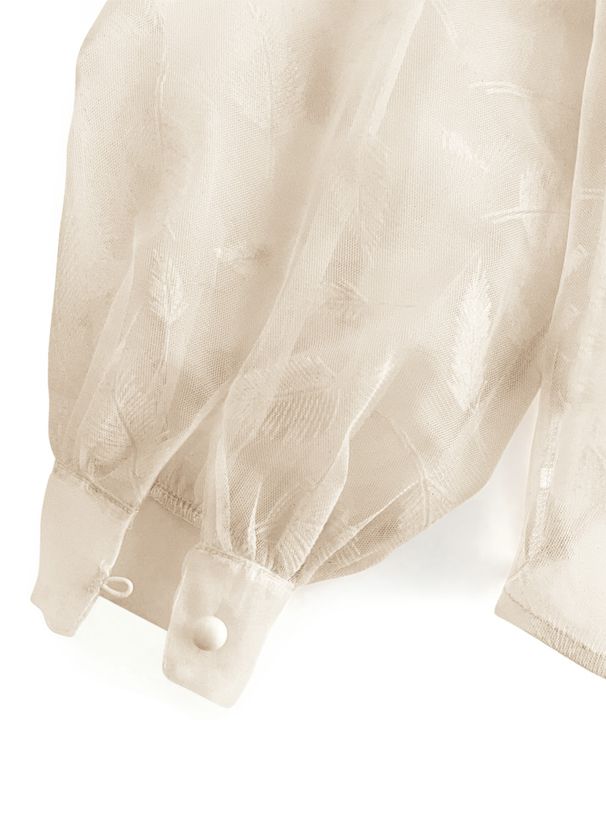 日本 GRL - 葉子紋溫柔蝴蝶結泡泡袖上衣-米杏 (F)