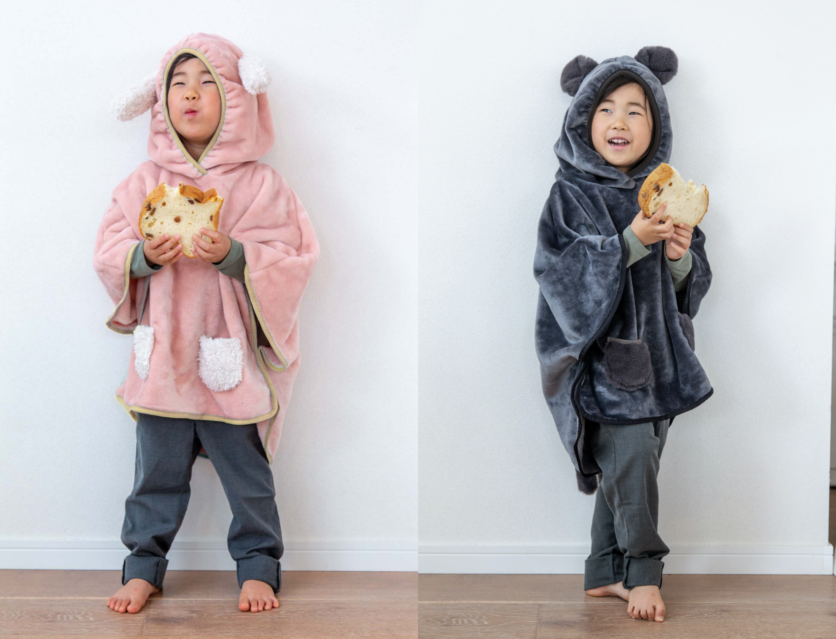 日本 BISQUE - 動物造型連帽超柔軟保暖斗篷-兔兔-櫻花粉 (3-5y)