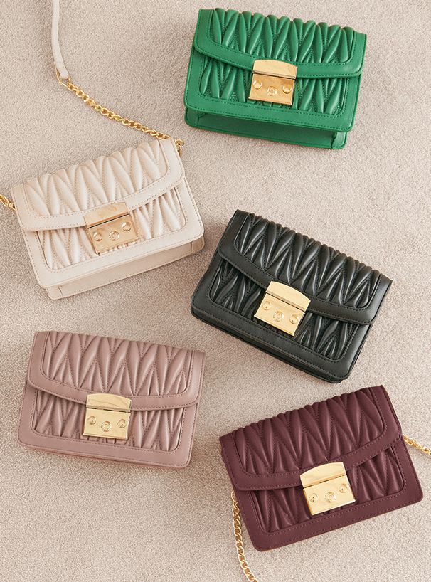 日本 GRL - 立體抓皺金屬小方包/側背包-凱莉綠 (F)