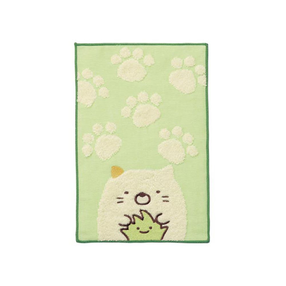 日本千趣會 - 角落生物 質感雙材質毛巾手帕-貓與雜草-綠 (15x24cm)