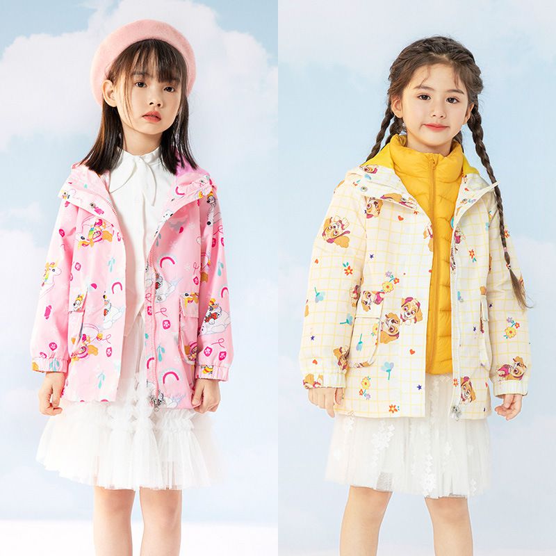 卡通汪汪隊連帽防風衝鋒外套-卡通人物天天-黃色