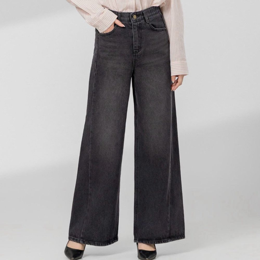 EDITION 彈性腰顯瘦丹寧闊腿褲-黑