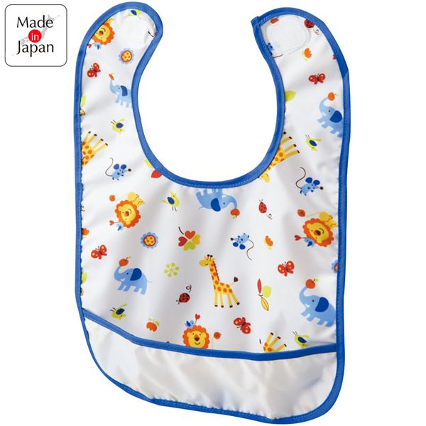 akachan honpo - 抗油汙、快乾圍兜-動物-藍色 (70～90)