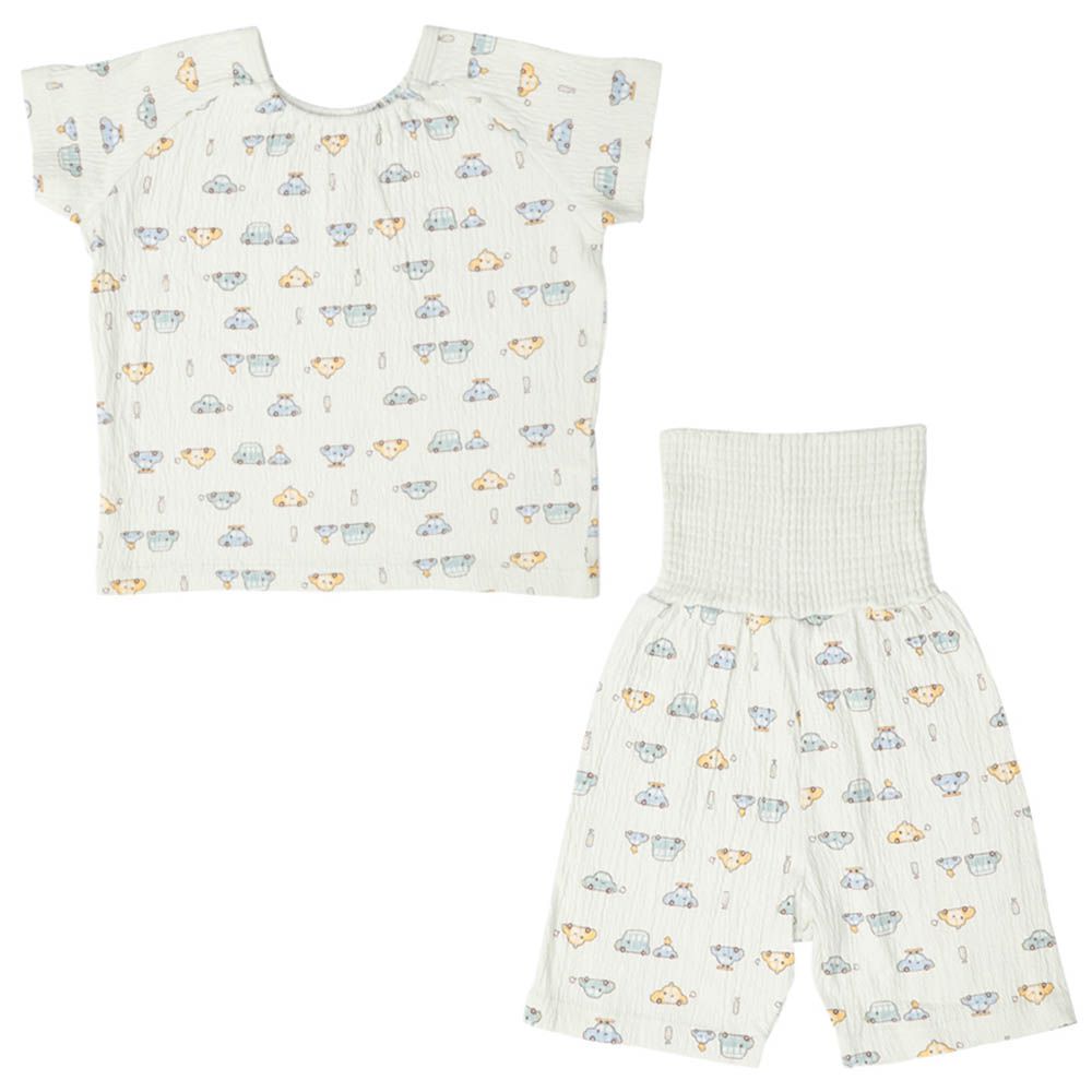 短袖家居服 穿衣練習-套頭式 汽車-綠色