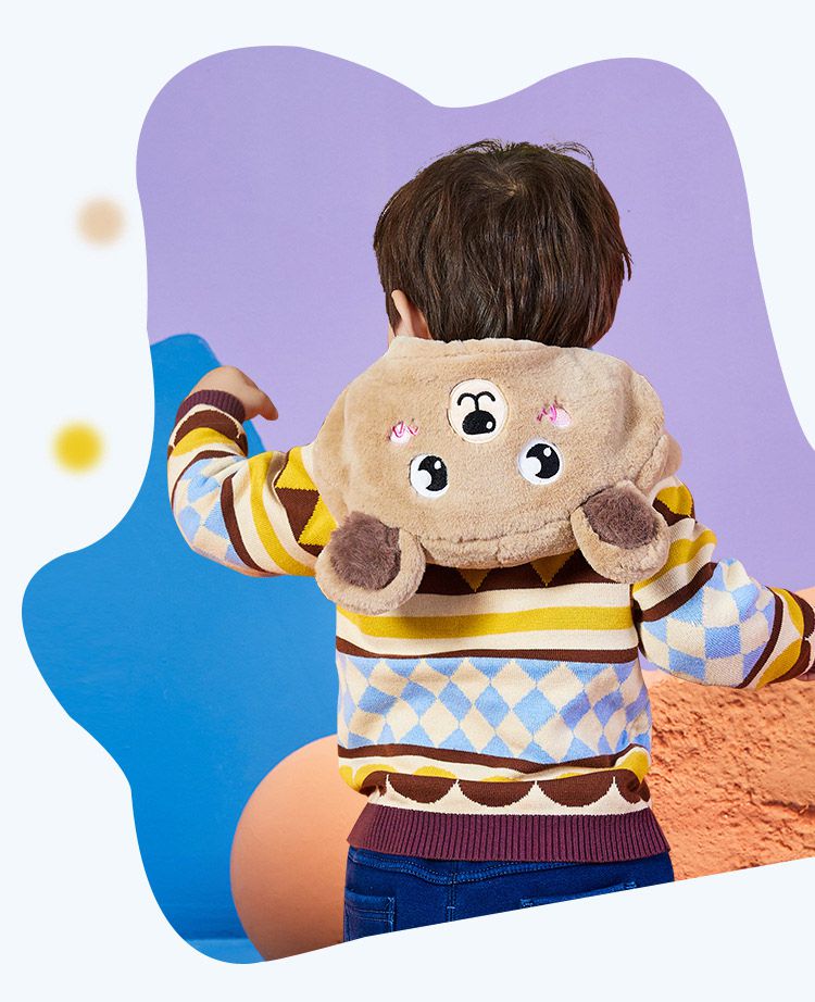 韓國lemonkid - 超萌卡通毛绒一體帽-靛藍恐龍