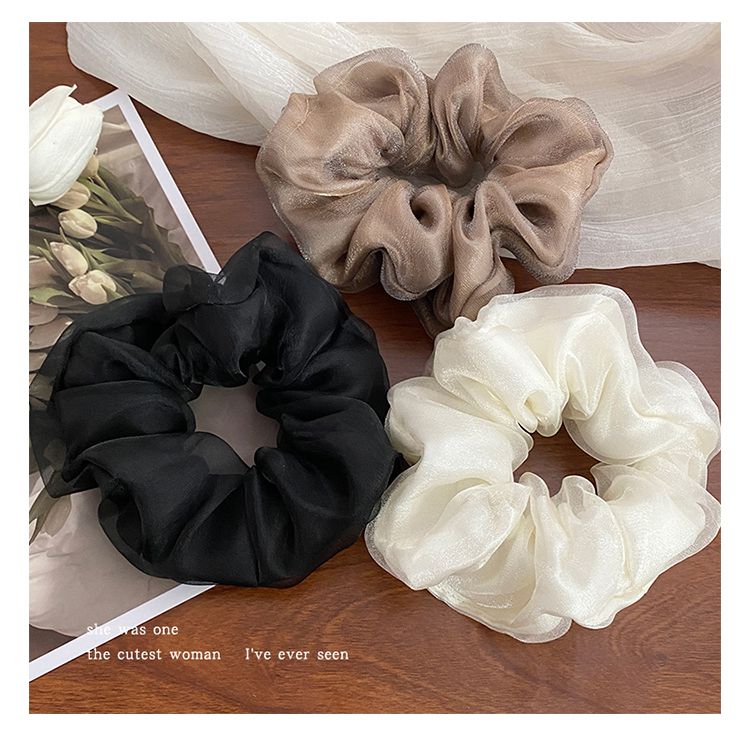 森林系雙層網紗大腸圈/髮圈-咖啡色