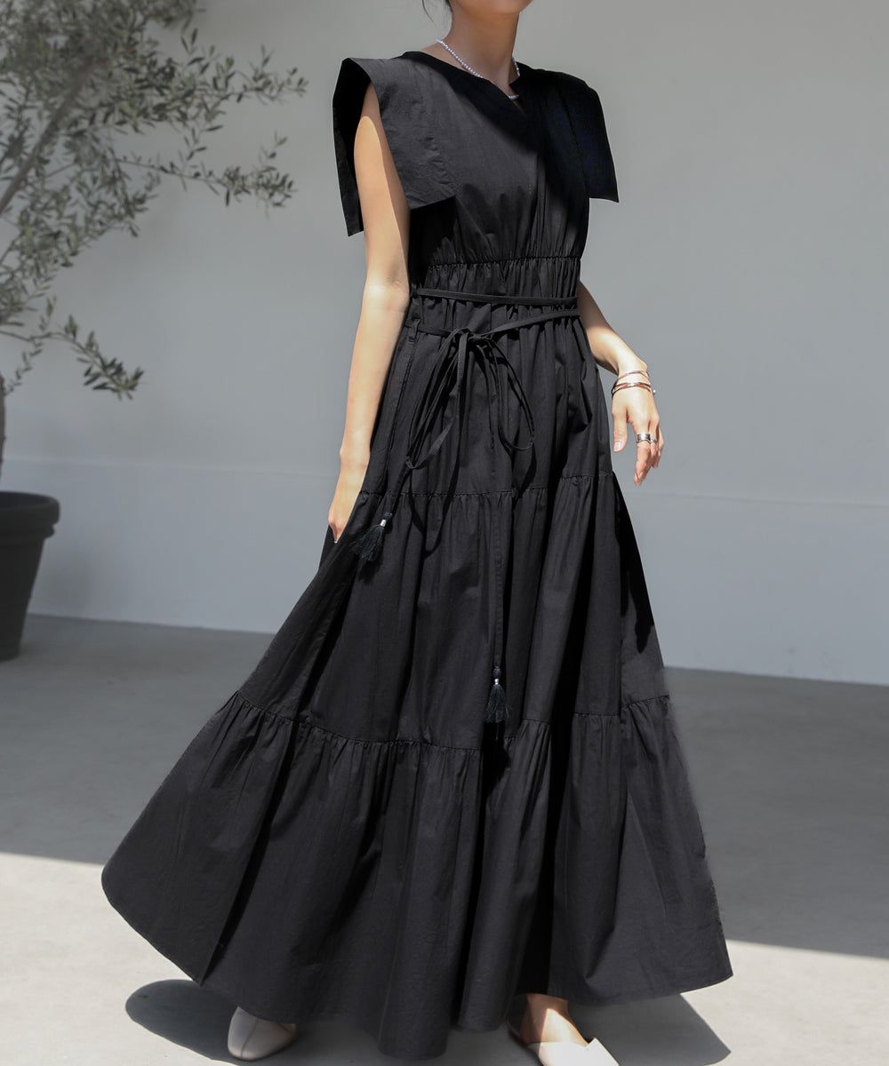 日本 Bab - 浪漫時光層次設計無袖洋裝-黑