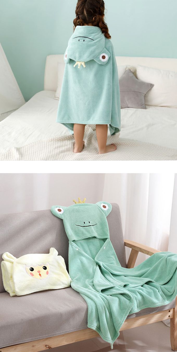 JoyNa - 兒童連帽浴袍 珊瑚絨浴巾斗篷-小綿羊-米白