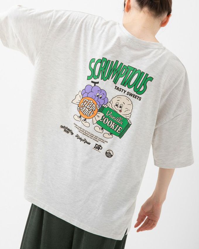 日本 gleam - 美式復古糖果印花寬大風短袖T恤-燕麥灰