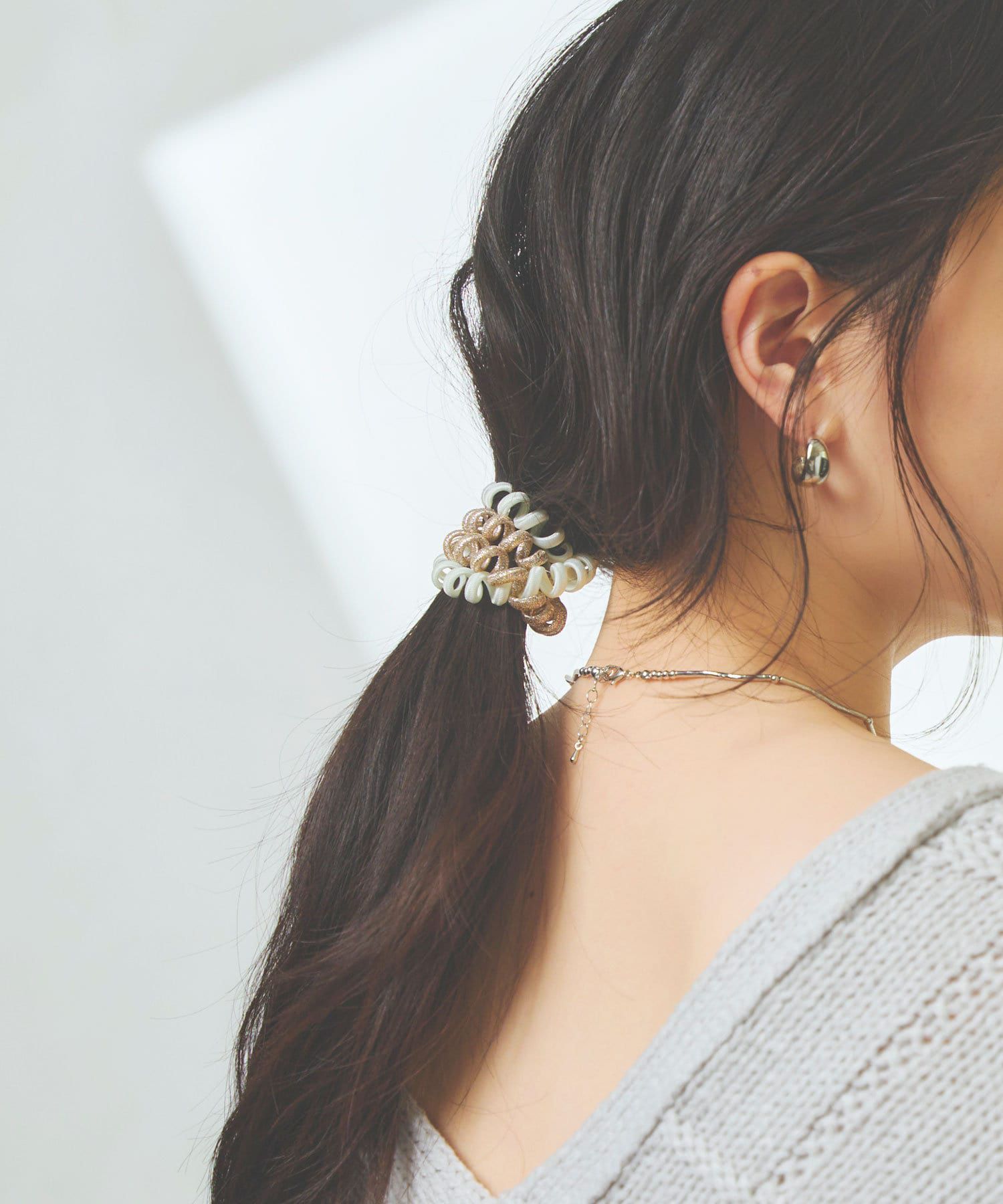 日本 Lattice - 彈力無痕電話線髮圈3件組-金粉杏