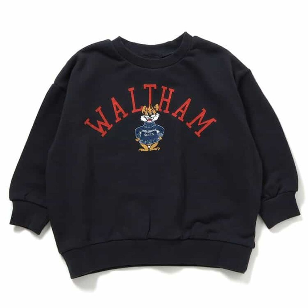 學院風印花縮口長袖上衣-WALTHAM-炭灰