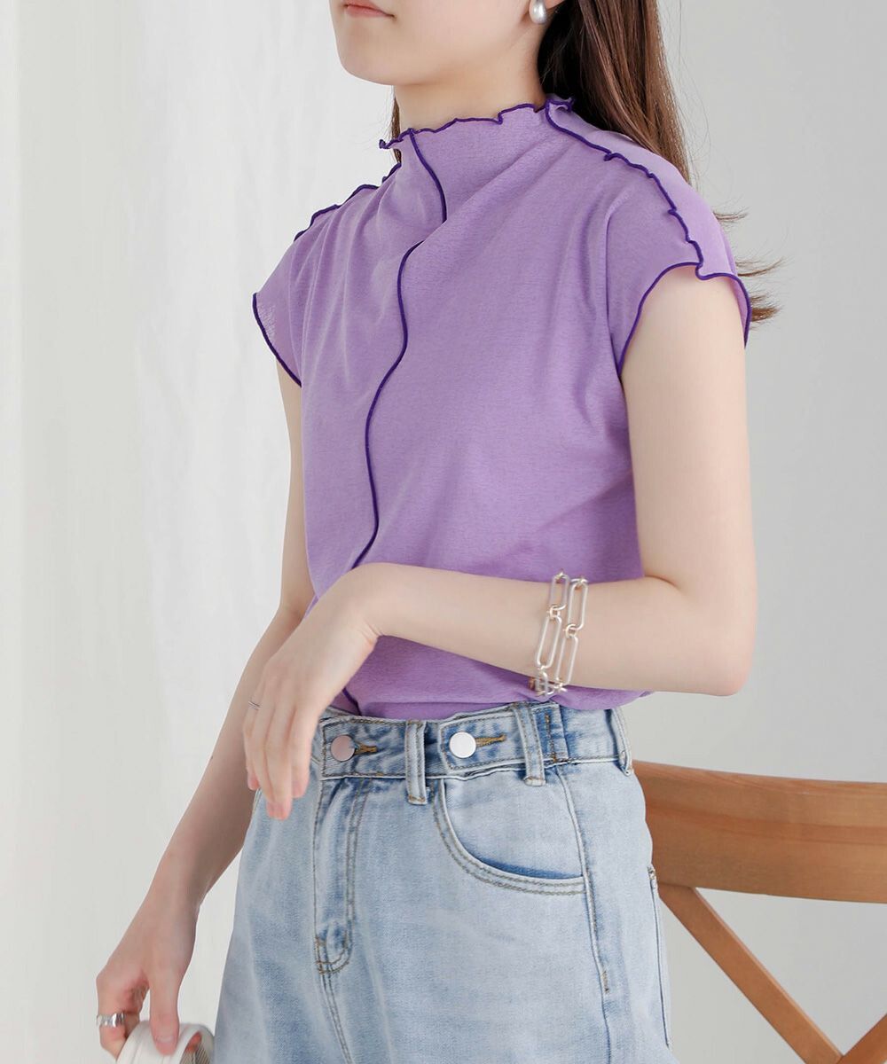 日本 Bab - 雲朵捲捲邊法式袖上衣-摩卡