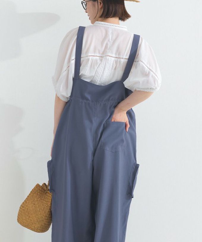 日本 Lupilien - 柔軟可愛抽繩束腰工裝風吊帶褲-灰藍