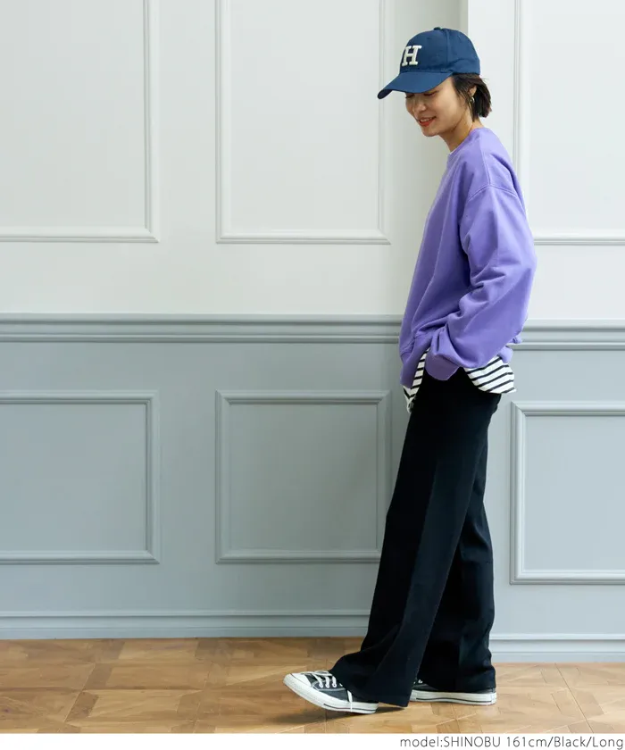 日本 COCA - 針織彈性垂墜美腳寬褲-深藍