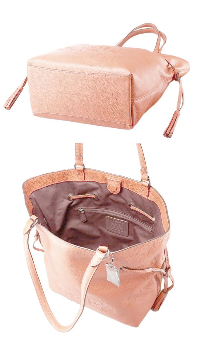 COACH - 壓印馬車LOGO束口包 (粉桔)