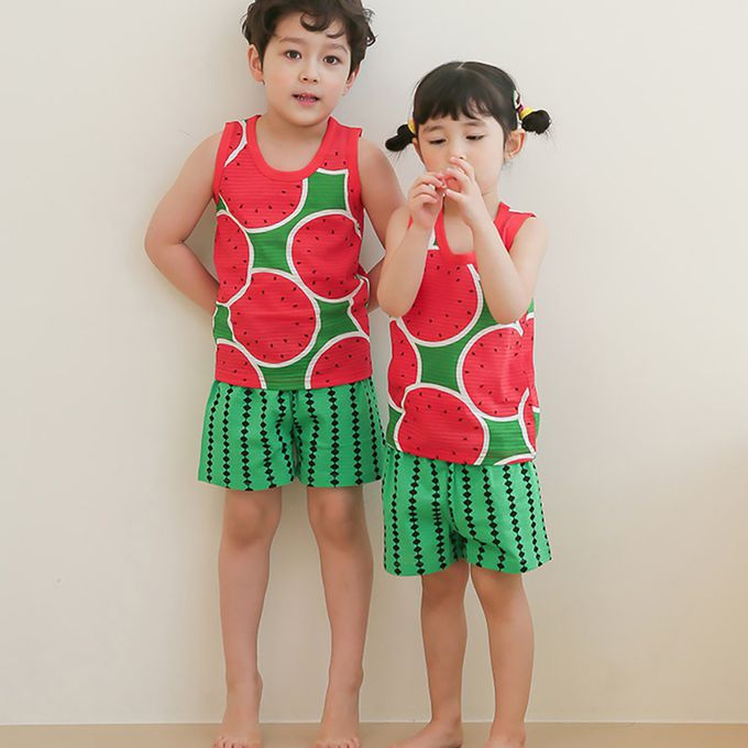 正韓 Puco - 超優質嬰幼兒/兒童無袖100% 有機棉家居服/睡衣-冰涼西瓜