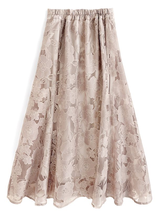 日本 GRL - 芍藥花刺繡修身長裙-簡約黑