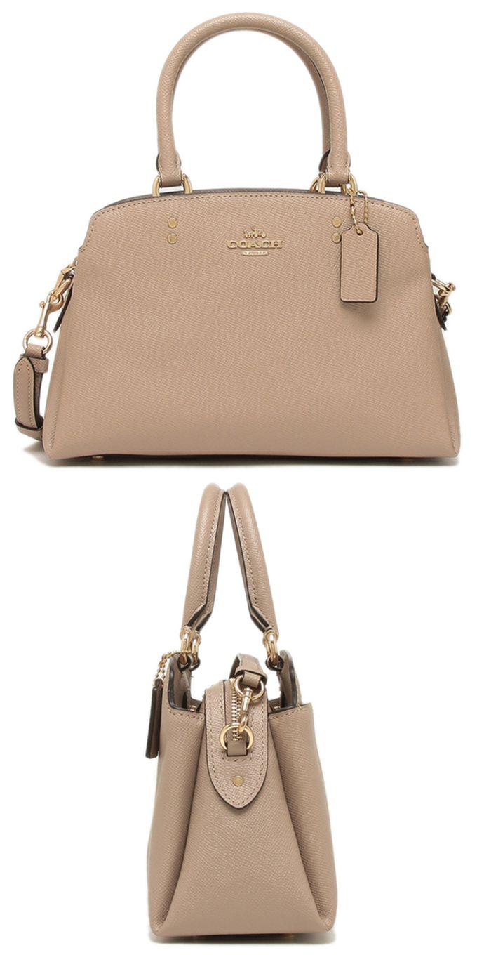 COACH - 防刮皮革三層手提兩用包 (卡其)