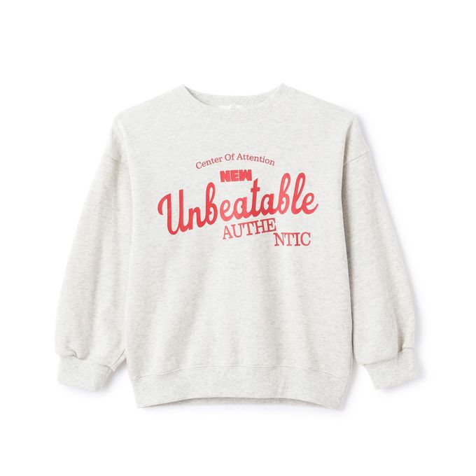 日本 b-ROOM - 100%棉 美式印花縮口大學長袖上衣-橘棕