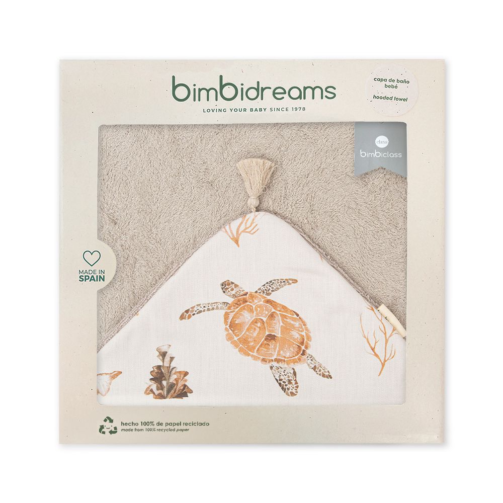 【bimbidreams】竹纖維流蘇連帽浴巾禮盒 100x100cm(寶寶新生兒禮 滿月禮 彌月禮 嬰兒禮盒)-小海龜(褐)