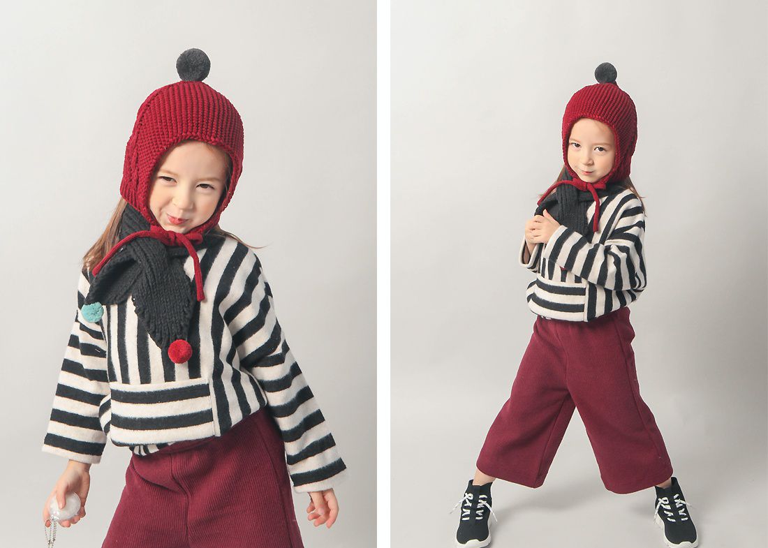 韓國 Babyblee - 雙色球球針織圍巾-粉紅 (FREE)