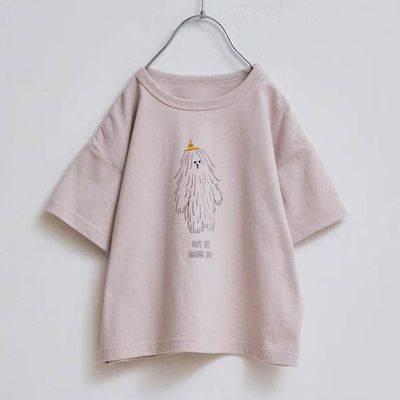 日本千趣會 - 純棉落肩北歐風印花短袖上衣-長毛雪怪-粉棕