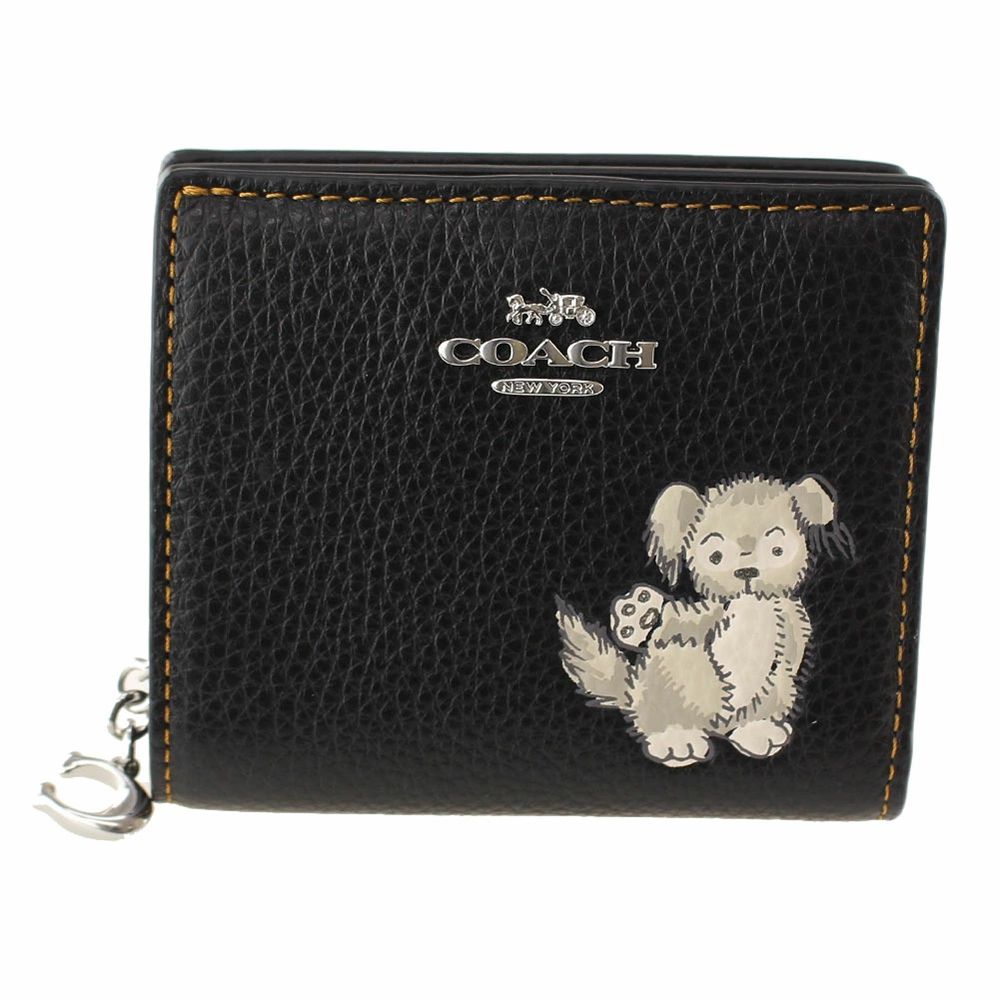 小狗印花皮革造型短夾 (黑)