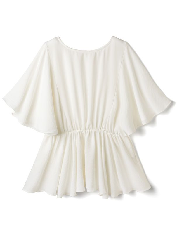 日本 GRL - 圓領寬鬆收腰波浪短袖上衣-米杏 (F)