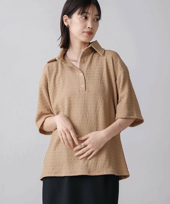 日本 Bab - 精緻紋理都會感五分袖上衣-黃