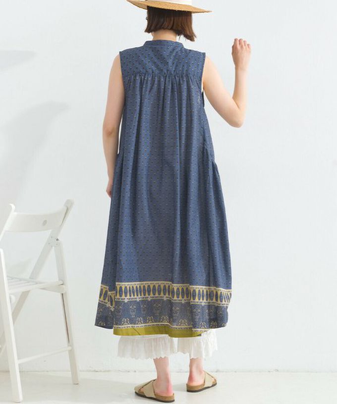 日本 Lupilien - 100%印度棉 清新印花柔軟洋裝-圖騰-白