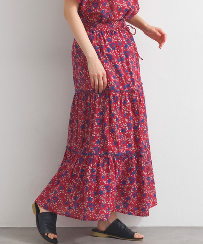 日本 Lupilien - 100%印度棉 華奢滿版印花分層長裙-綠系