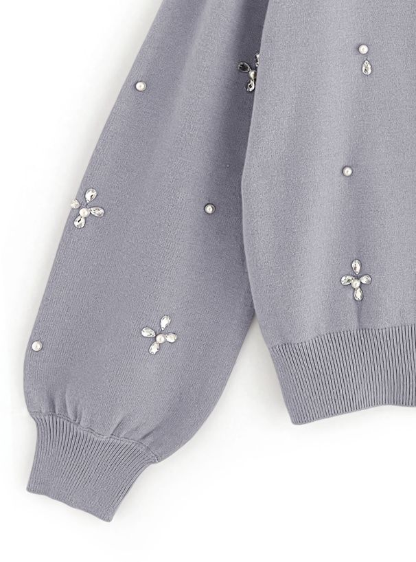 日本 GRL - 氣質花朵閃耀針織上衣-水藍 (F)