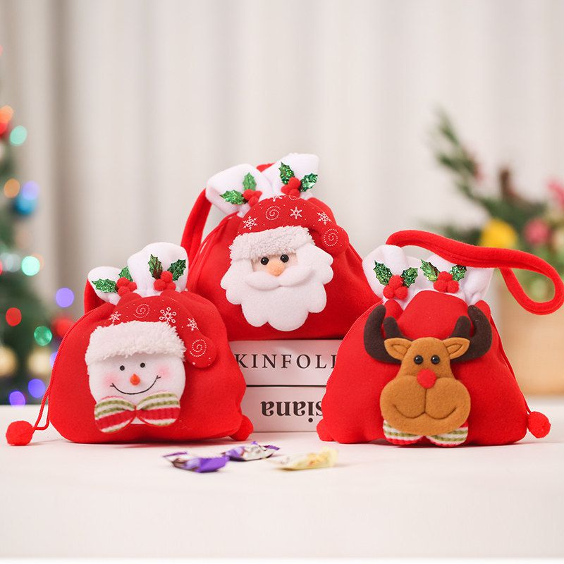聖誕節造型鈴鐺禮物袋-聖誕麋鹿-灰色-19x17cm