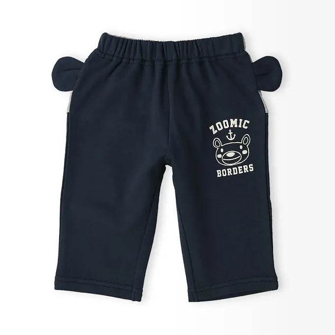 日本 ZOOLAND - 可愛熊耳朵裏毛七分褲-貓熊-海軍藍
