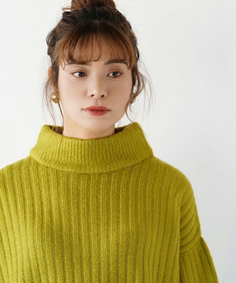 日本 zootie - 坑條寬高領針織毛衣-開心果綠